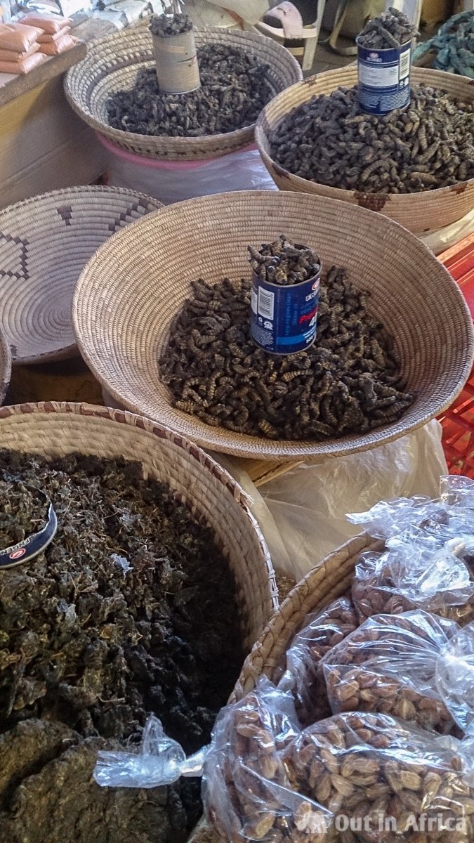 Wild spinach, eembe and mopane worms 