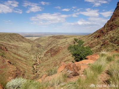 Die Aussicht nach Süden von dem Brukkaros Wanderweg, wenn er den Krater verlässt. Aussicht Brukkaros Wanderweg